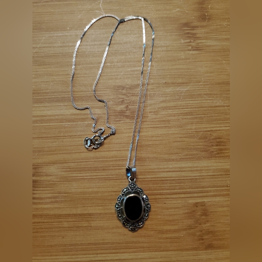 Sterling Marcasite Black Onyx Necklace